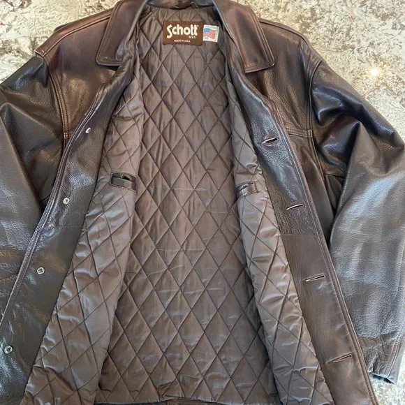 90s Vintage Schott NYC Brown Mens 134 Cowhide Leather Car Coat